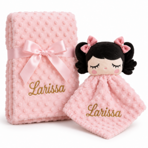 KIT MANTA COM NANINHA PERSONALIZADA BONEQUINHA CACHINHO ROSA