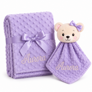 Kit Manta com Naninha Personalizado Ursinha Lilás