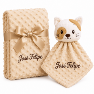 KIT MANTA COM NANINHA PERSONALIZADO GATINHO BEGE