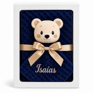 KIT MANTA COM NANINHA PERSONALIZADO URSINHO AZUL MARINHO