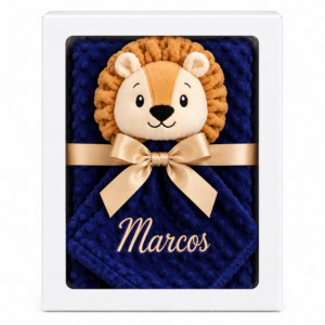 KIT MANTA COM NANINHA PERSONALIZADO LEÃO AZUL MARINHO