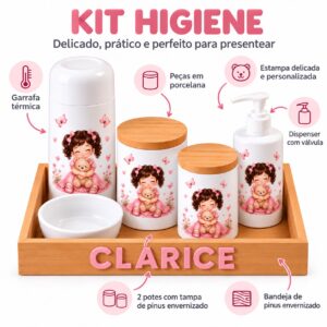 Kit Higiene Bebê Personalizado em Porcelana Bonequinha – 6 Peças com Bandeja