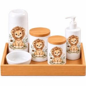 Kit Higiene Bebê Personalizado em Porcelana Leão – 6 Peças com Bandeja